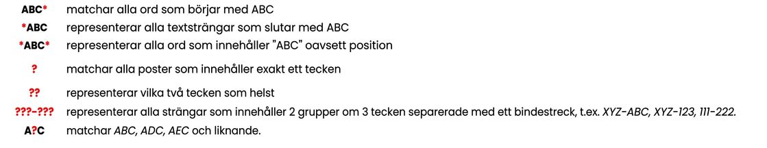 Exempel på flera jokertecken