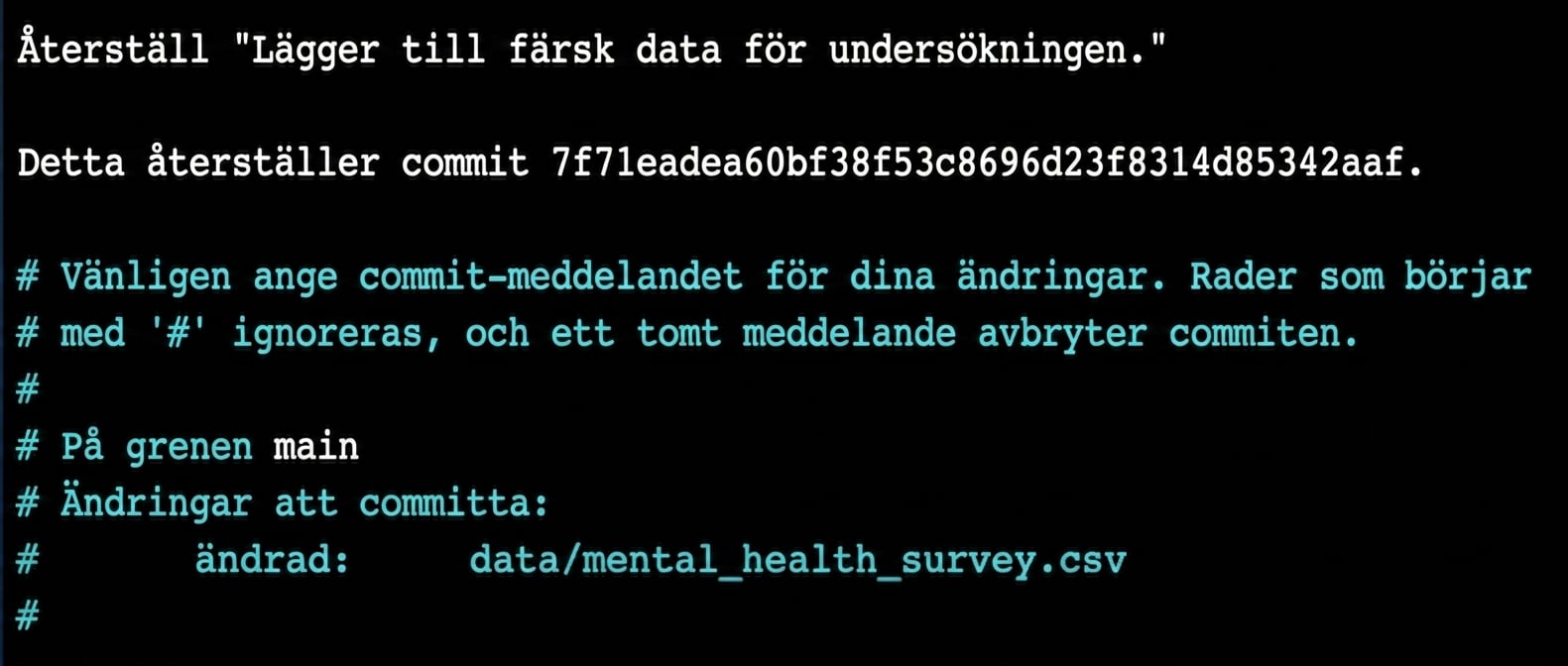 Textredigerare som visar att commiten