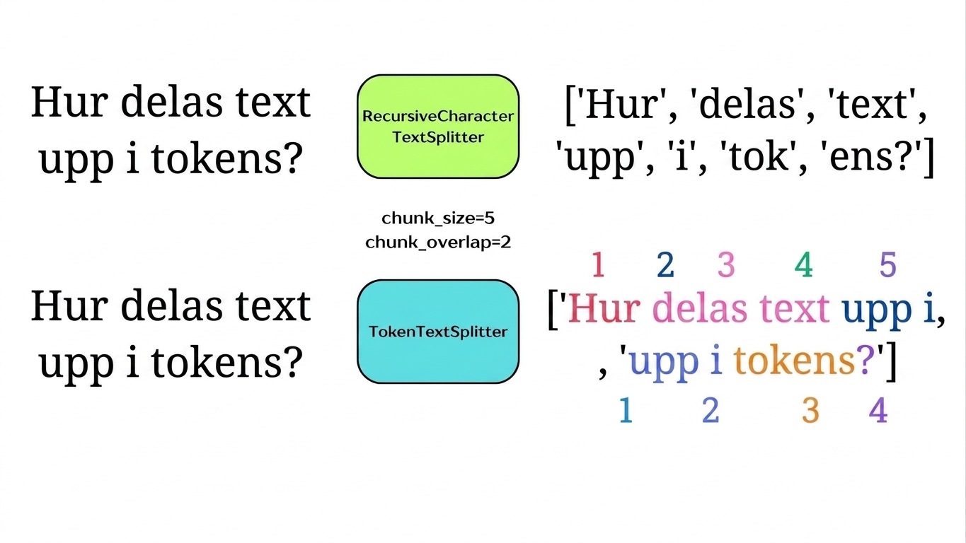 Tokens är markerade för att visa hur de stämmer överens med värdena för chunk_size och chunk_overlap.