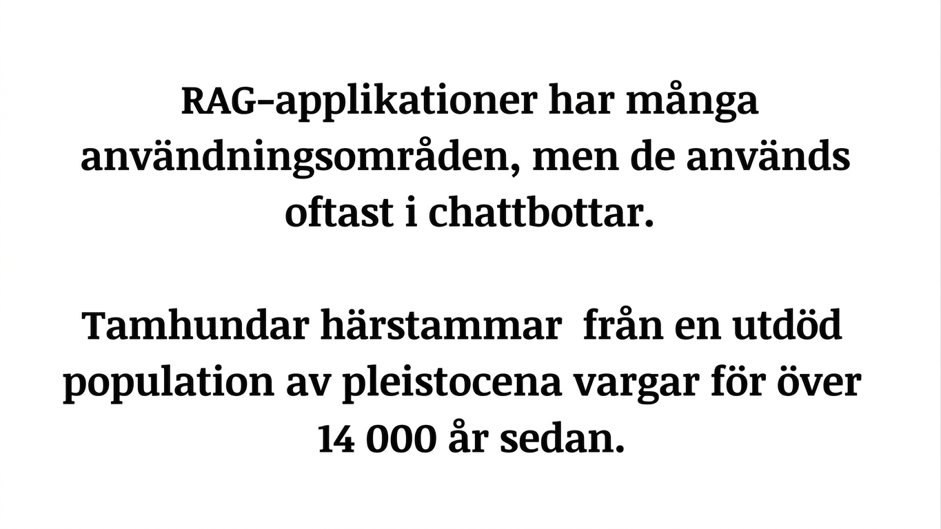 Ett stycke med en mening om RAG-applikationer och en mening om hundar.
