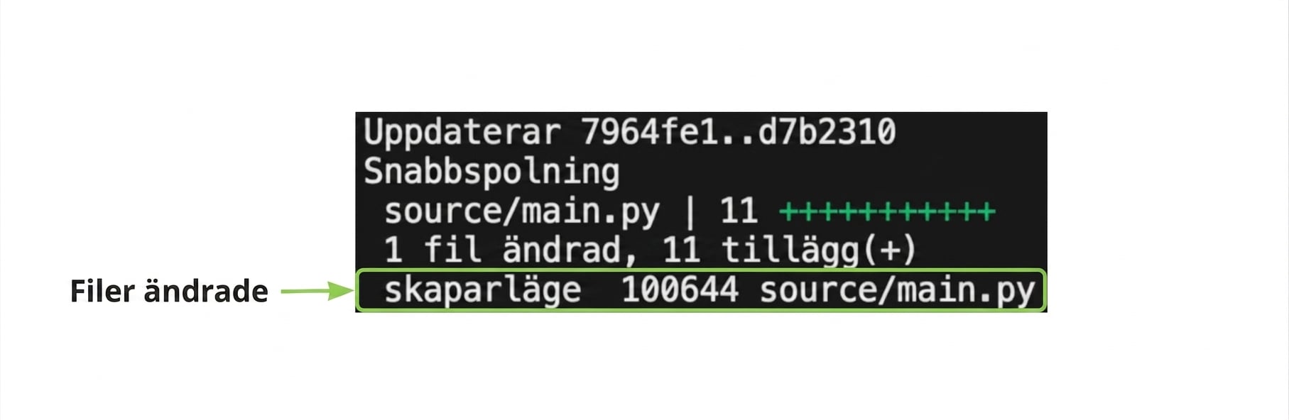 git_merge-utdata med markering på sista raden som visar namnet på filen som skapades