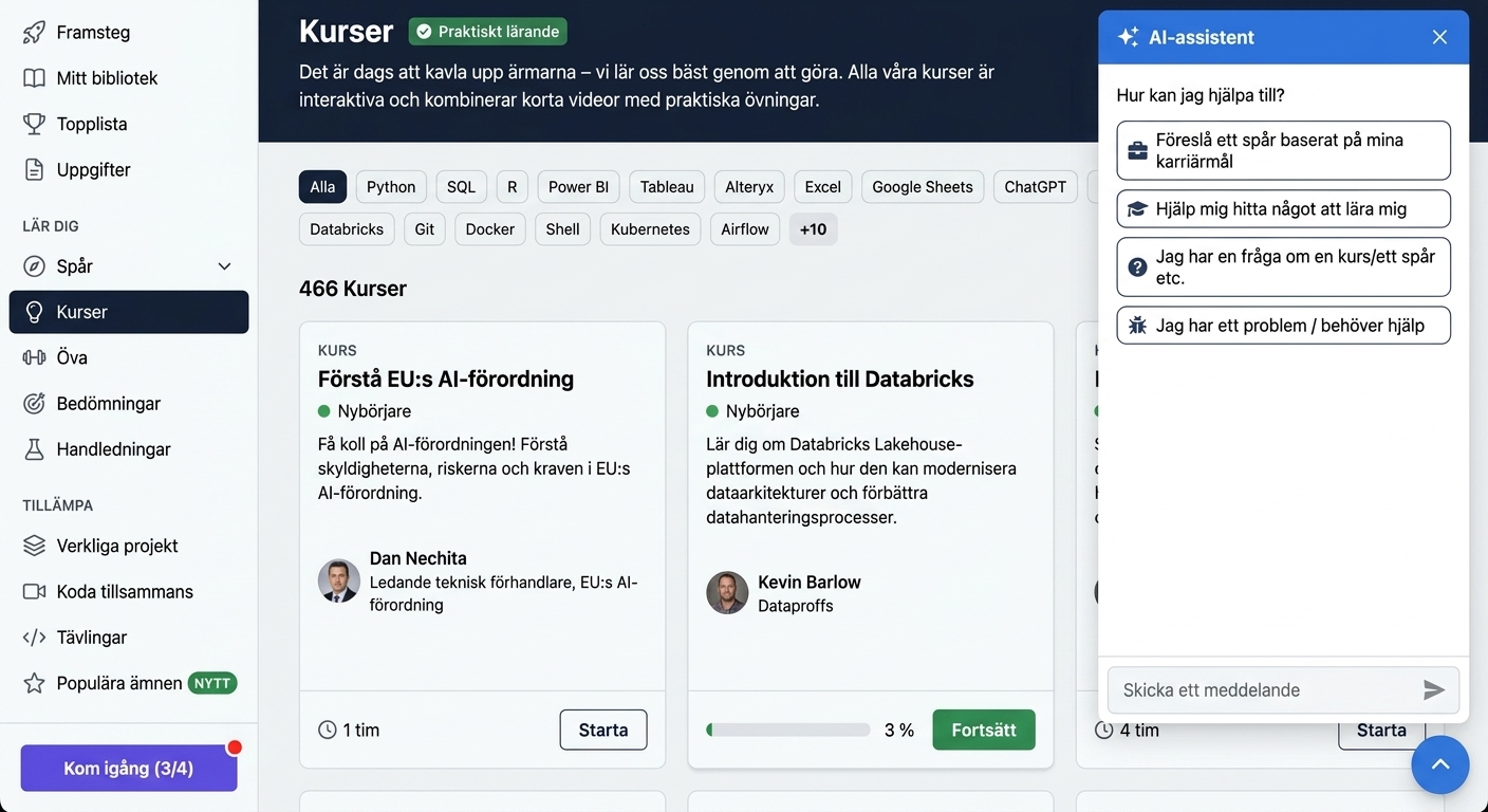 DataCamp Courses page with the AI Assistant