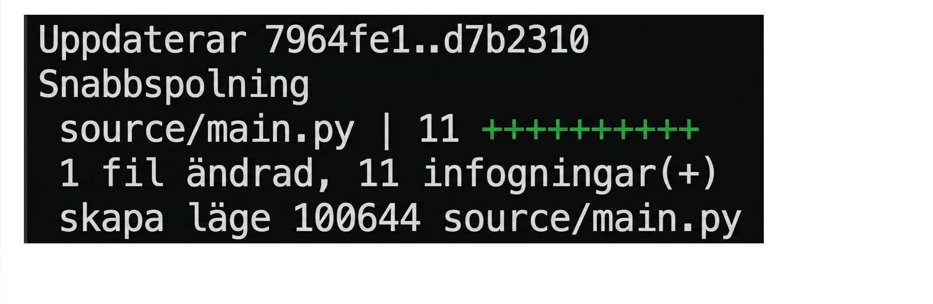Utdata från kommandot git merge