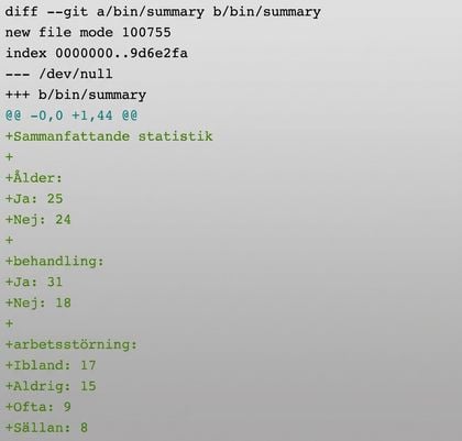 Utdata från git diff main summary-statistics, avkortat