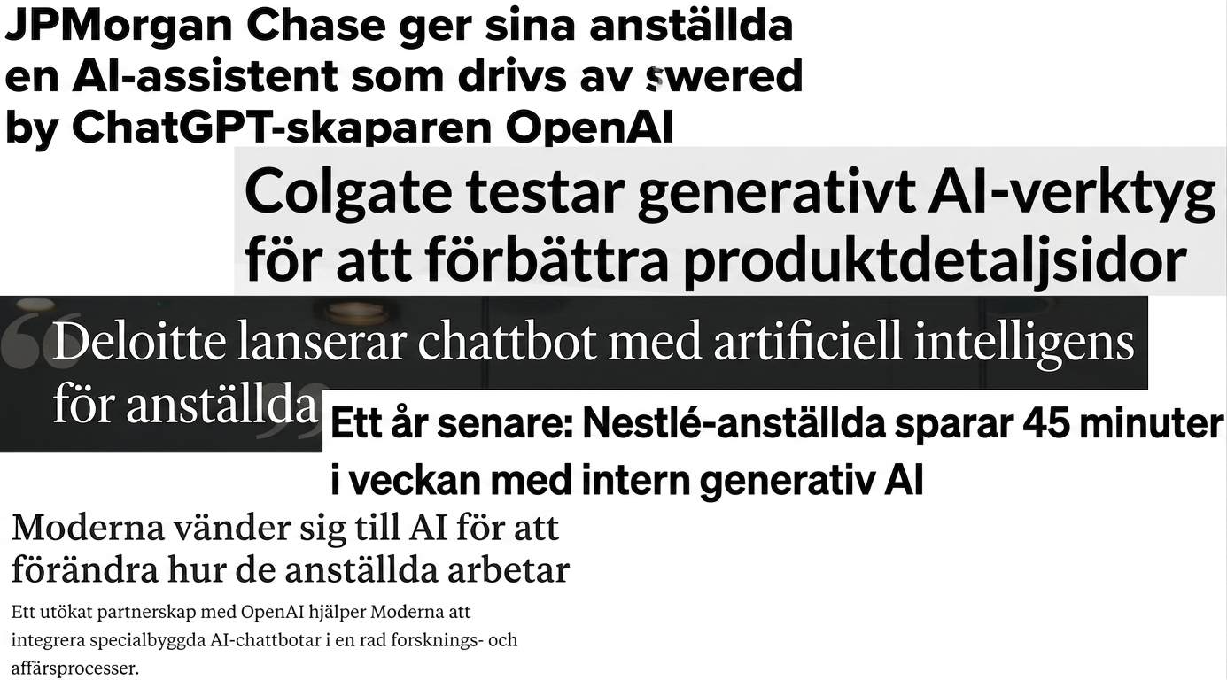 Nyhetsrubriker om företag som utvecklar och tar i bruk GPT-modeller