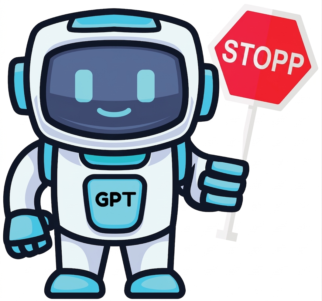 GPT-robot som håller upp ett stoppskylt