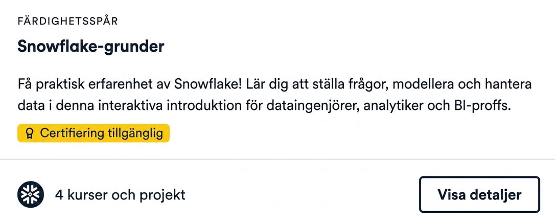 Skärmbild av DataCamps Snowflake Foundations Skill Track