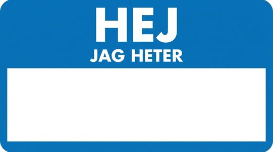 Blå bricka med texten "Hello, my name is" som representerar namngivning eller definition av en agents identitet