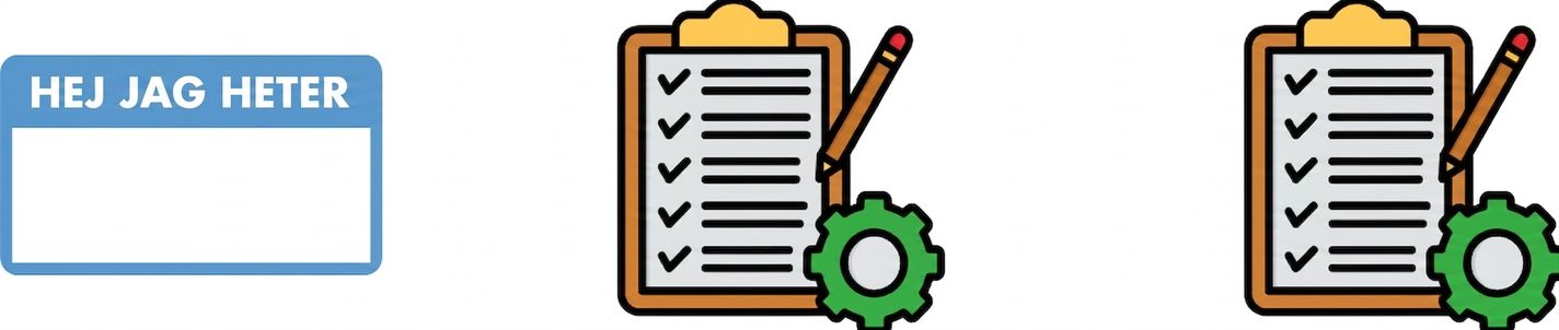 Anteckningsblock med checklista, penna och kugghjul som symboliserar konfiguration, inställning och uppgiftsplanering för agenten