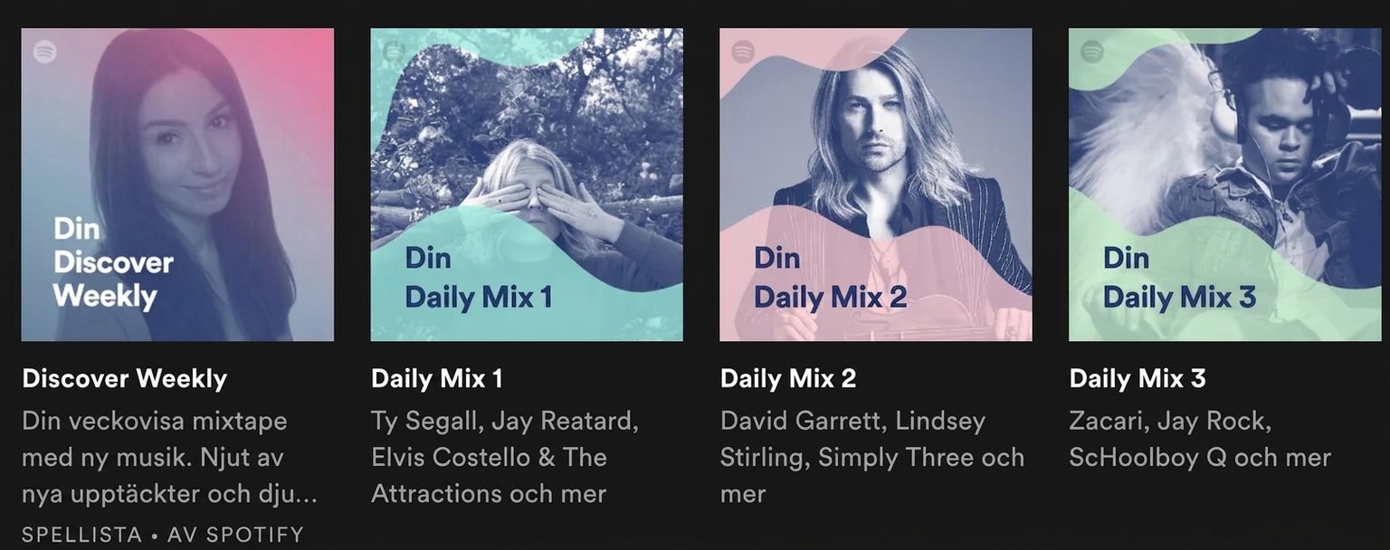 En bild som visar en musikapp med AI-baserade rekommendationer