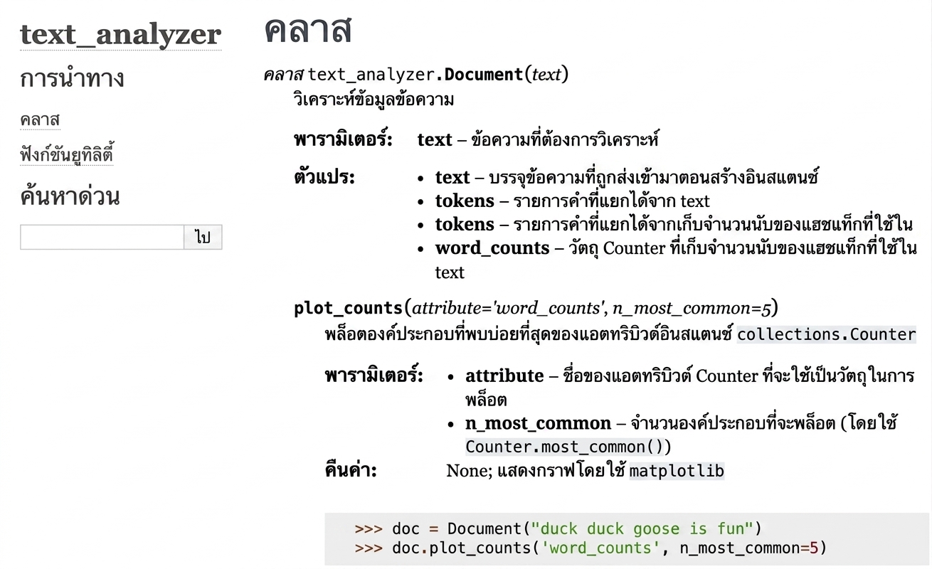 ตัวอย่างหน้า Sphinx