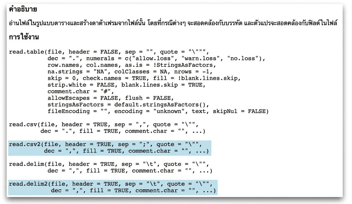 ภาพหน้าจอเอกสาร read.table