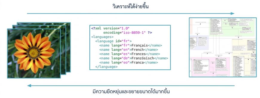 แผนภาพแสดงสเปกตรัมระหว่างข้อมูลแบบมีโครงสร้างและไม่มีโครงสร้าง