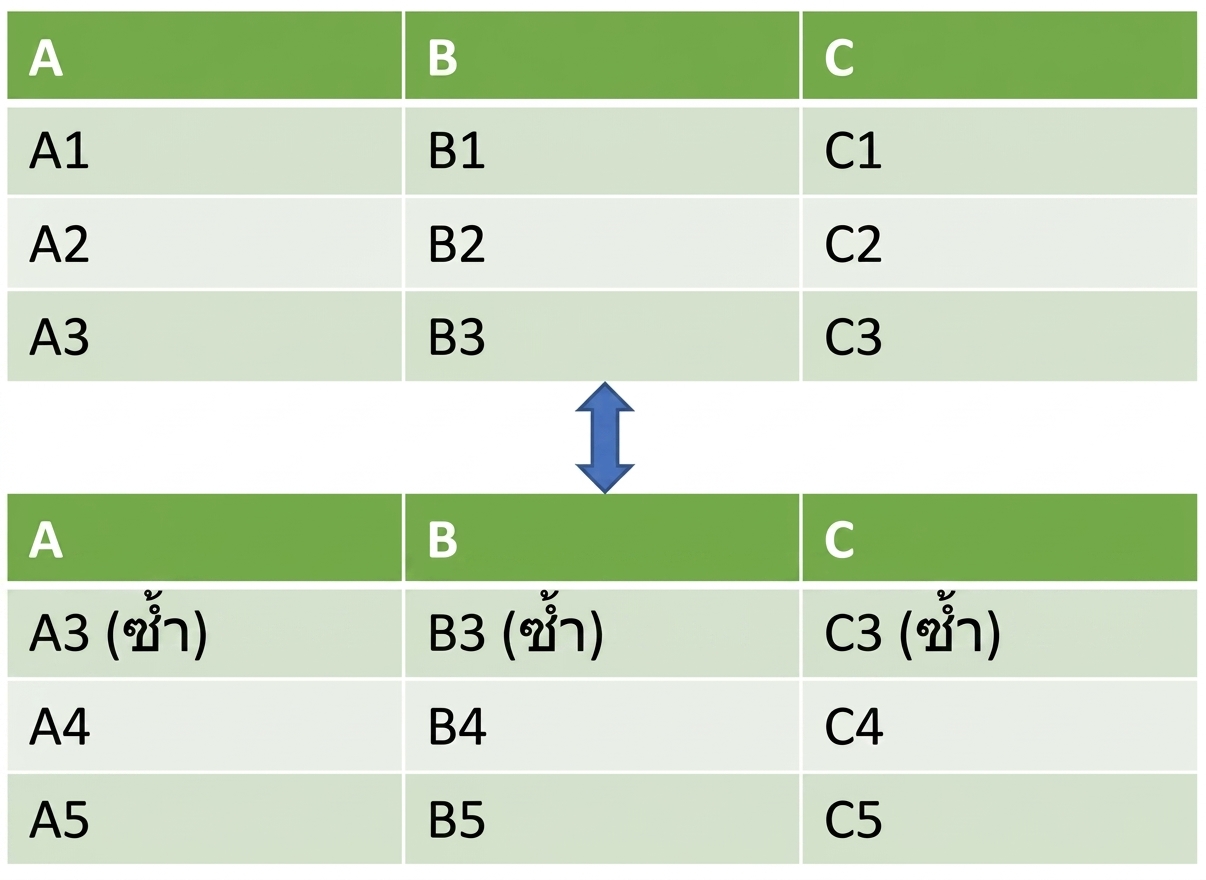 DataFrame สองตัวที่รวมกันในแนวตั้งโดยมีแถวซ้ำใน DataFrame ที่สอง