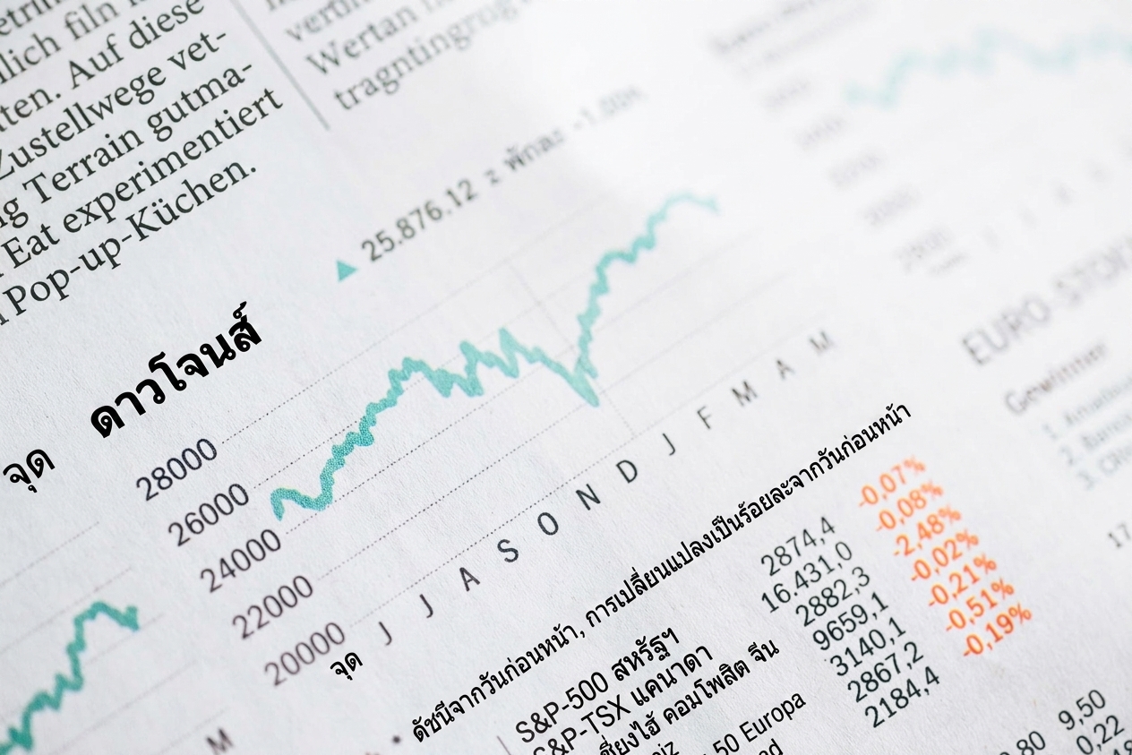 ภาพหนังสือพิมพ์พร้อมกราฟ Dow Jones