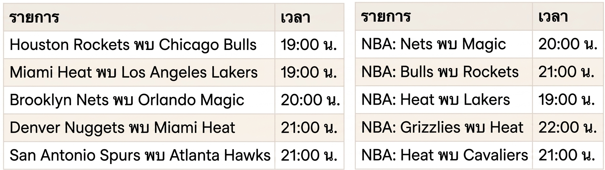 ตารางเกม NBA