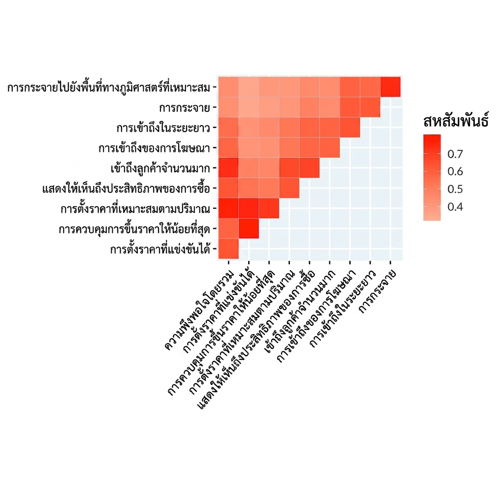 Correlation heatmap ของแบบสำรวจความพึงพอใจในผลิตภัณฑ์