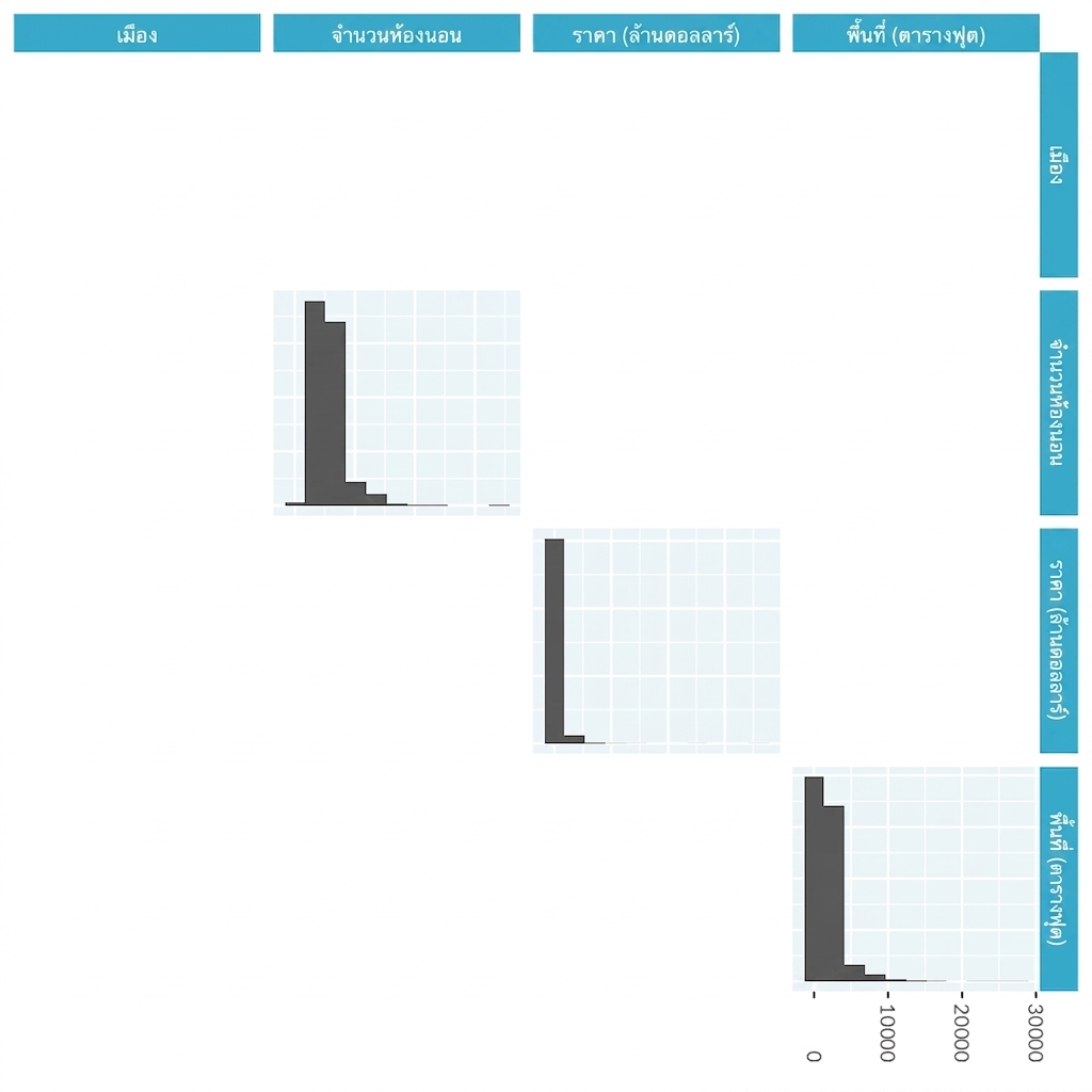 Pair plot ของราคาบ้านในแอลเอ แสดงเฉพาะการกระจายของตัวแปรต่อเนื่อง