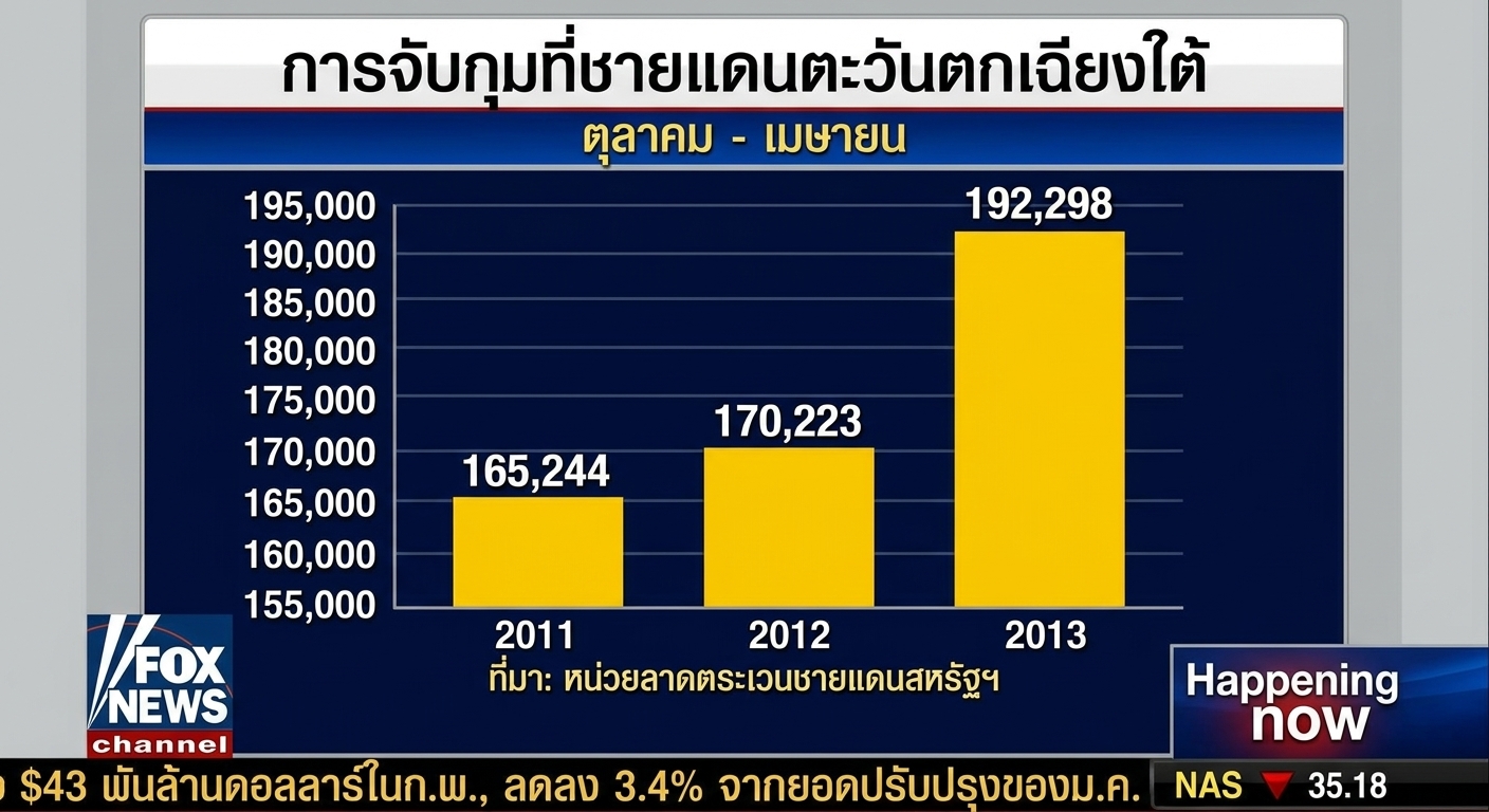 กราฟแท่งแสดงการจับกุมที่ชายแดนสหรัฐฯ แบบที่มี chartjunk