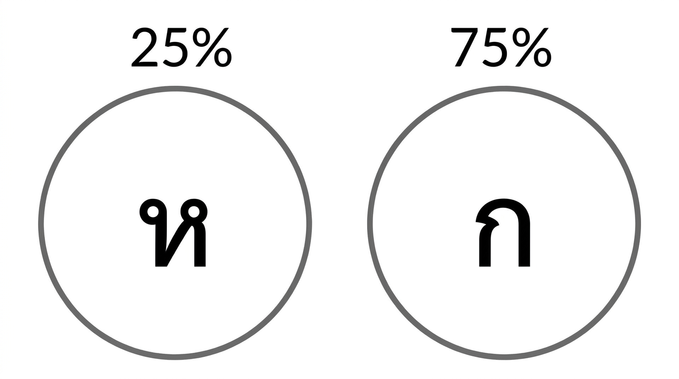 รูปด้านหัวมีโอกาส 25% และด้านก้อยมีโอกาส 75%
