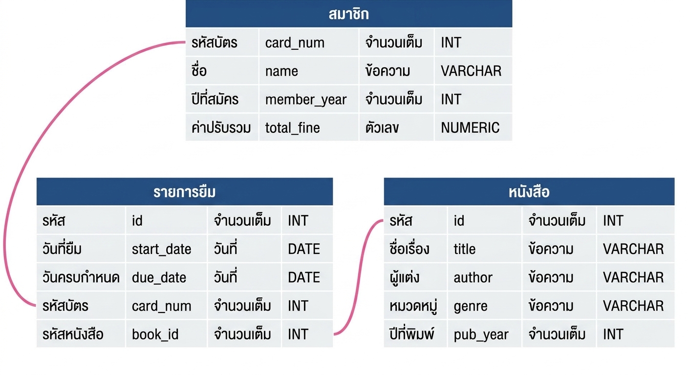 สกีมาของฐานข้อมูลห้องสมุด
