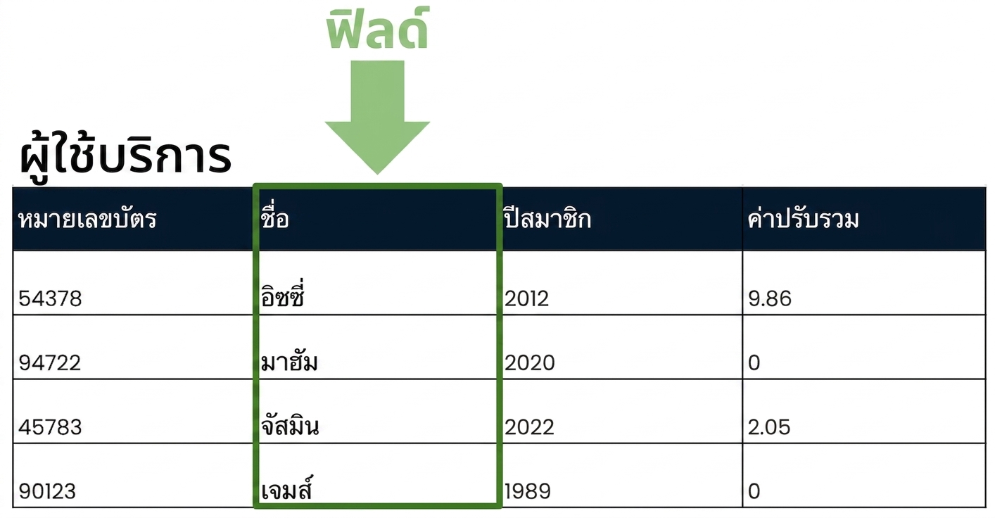 ตาราง patrons พร้อมไฮไลต์ field เดียว