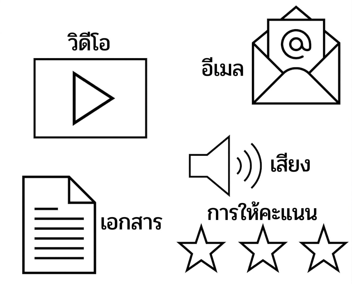 ไอคอนของวิดีโอ ข้อความ อีเมล เสียง และดาว