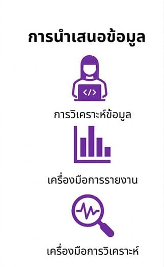 ไอคอนรูปบุคคลใช้คอมพิวเตอร์ ไอคอนรายงาน และไอคอนแว่นขยาย