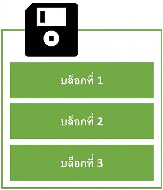 ภาพสัญลักษณ์ของฮาร์ดดิสก์ที่มีหลายบล็อกสำหรับจัดเก็บข้อมูล