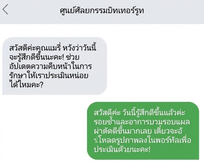 ภาพกราฟิกแสดงบทสนทนาทางข้อความที่ถ่ายทอดเฉพาะข้อมูลสำคัญอย่างชัดเจน
