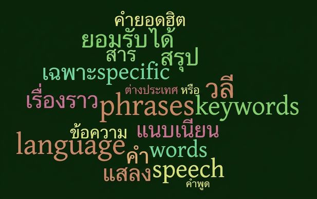 กลุ่มคำแสดงคำที่ผู้บรรยายพูดในสีและสไลด์ต่างๆ