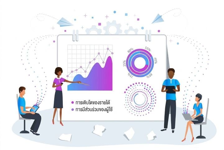 ภาพประกอบกลุ่มคนกำลังดูแผนภูมิร่วมกัน