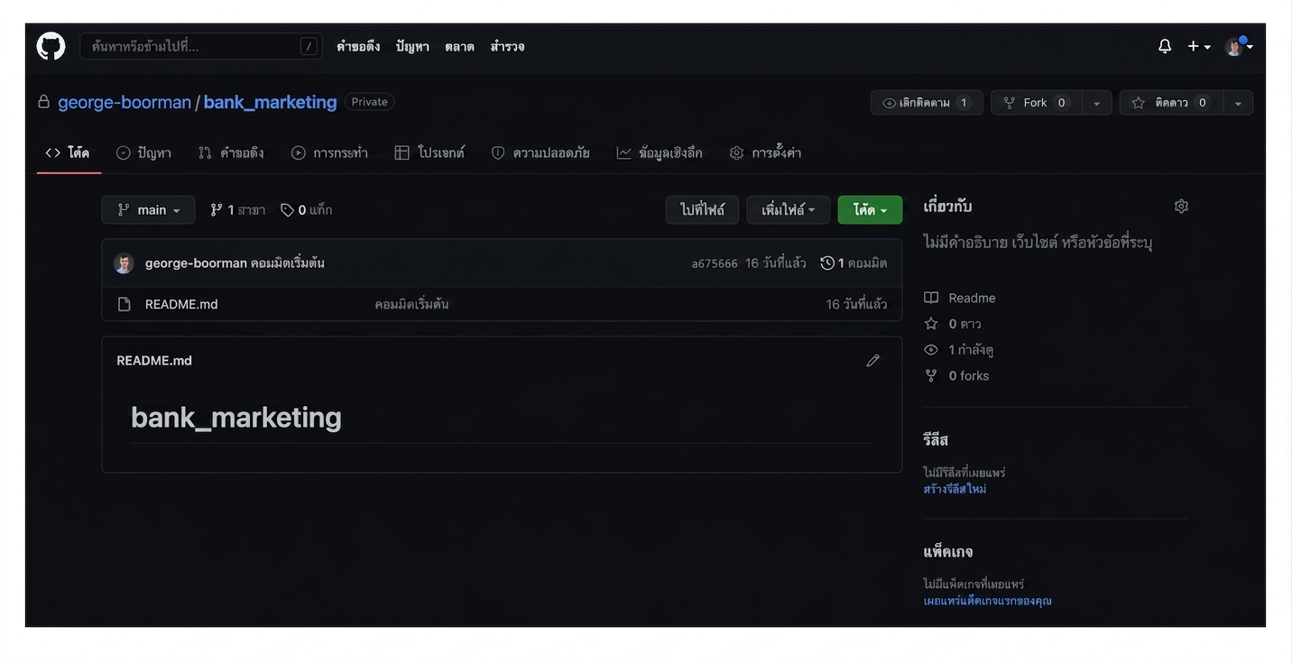 bank marketing repo ที่มีคำว่า "Private" แสดงอยู่ถัดจากชื่อ repo