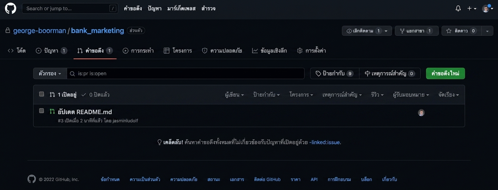 มุมมองของเจ้าของที่แท็บ PR