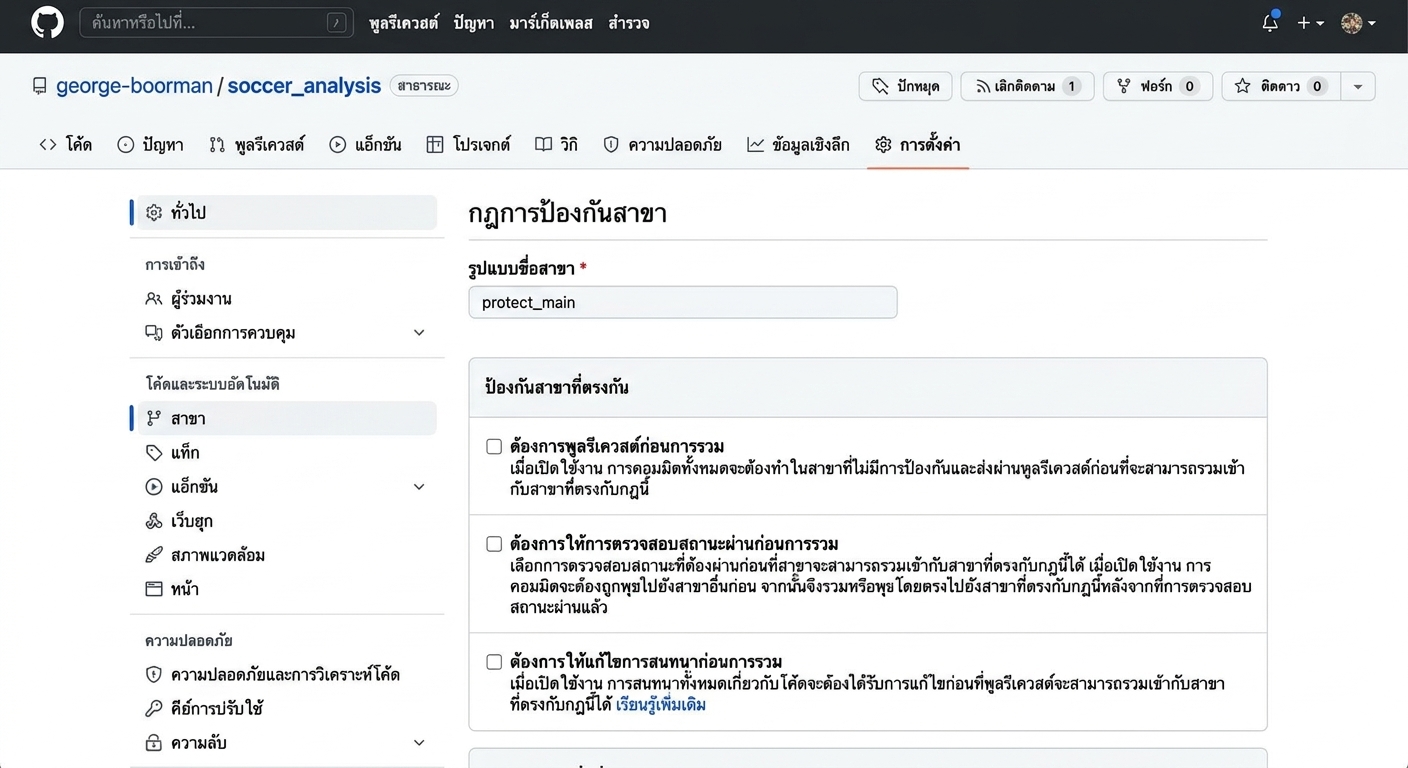 การตั้งชื่อรูปแบบ branch ว่า protect main
