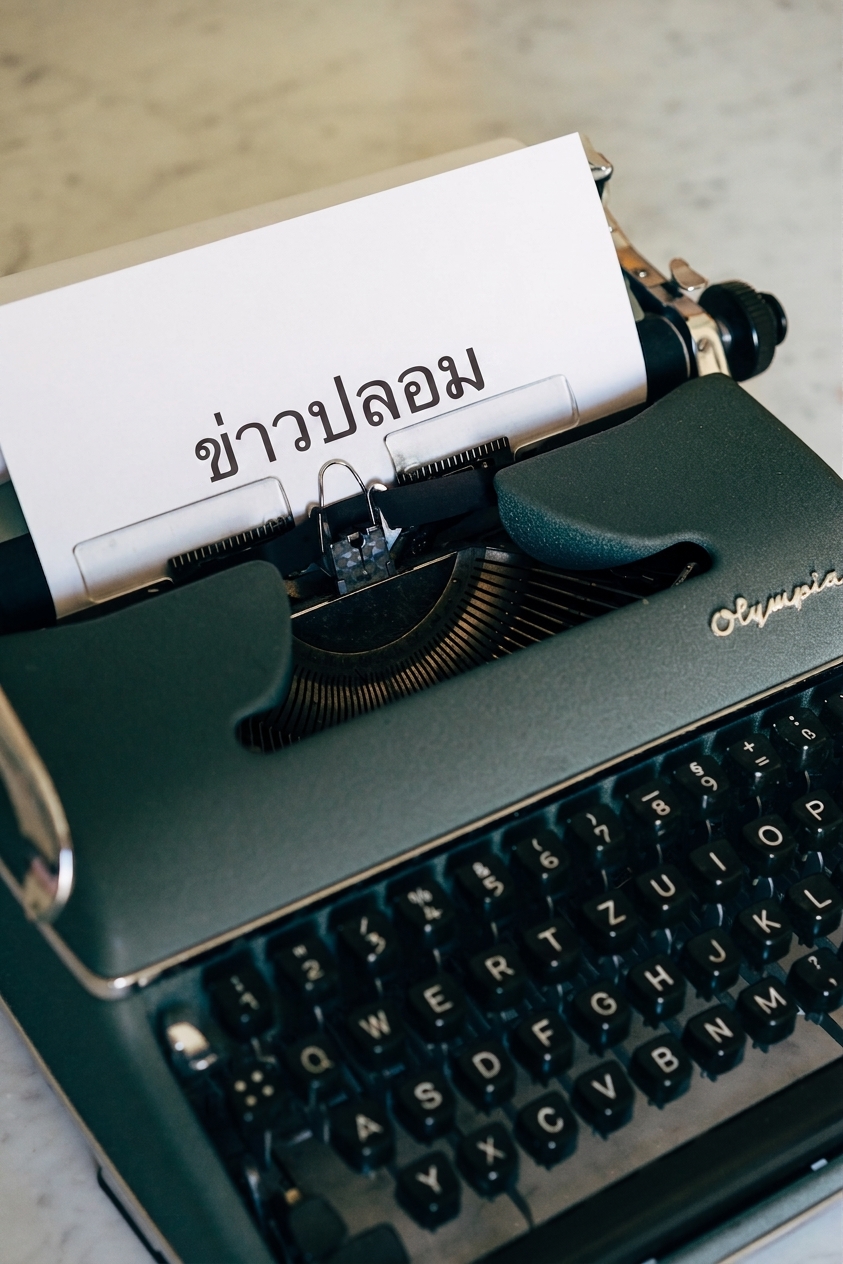 เครื่องพิมพ์ดีดแสดงข้อความ "Fake News"