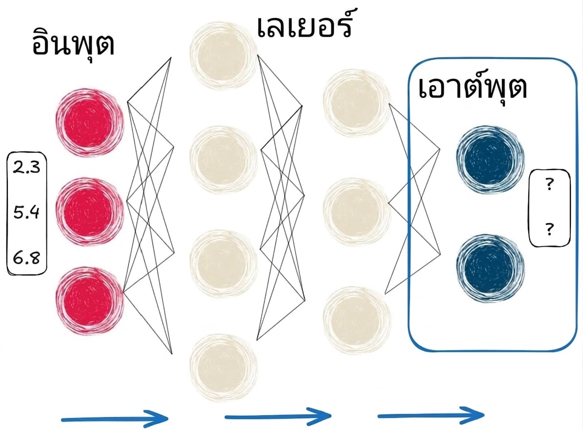 การแสดง forward pass โดยไฮไลต์ output สุดท้าย