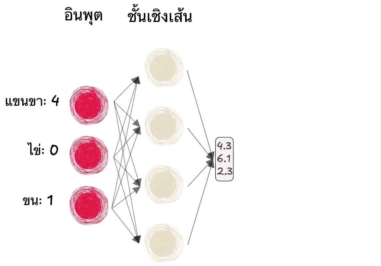 ไดอะแกรมส่วนหนึ่งของโครงข่ายประสาทเทียมที่มี inputs