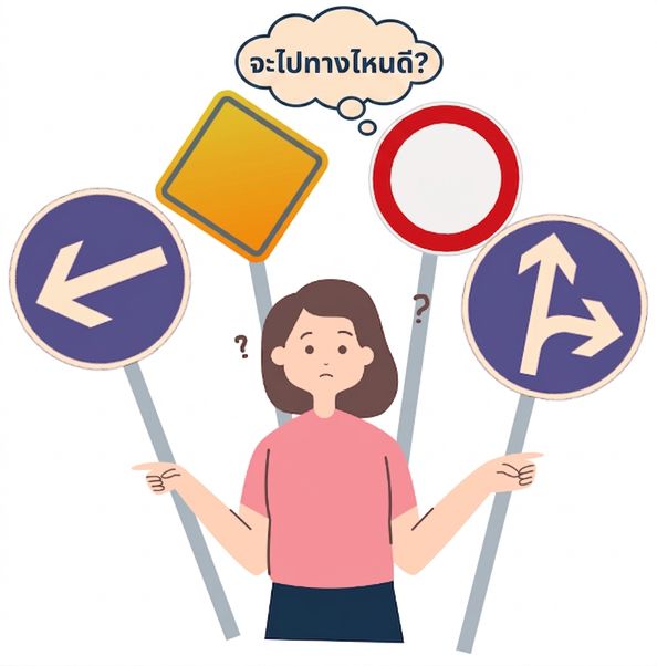 ผู้หญิงกำลังตัดสินใจเมื่อเผชิญกับเส้นทางต่าง ๆ