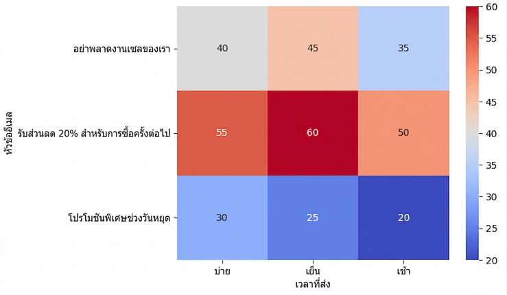 Heat map เปรียบเทียบอัตราการเปิดอีเมล