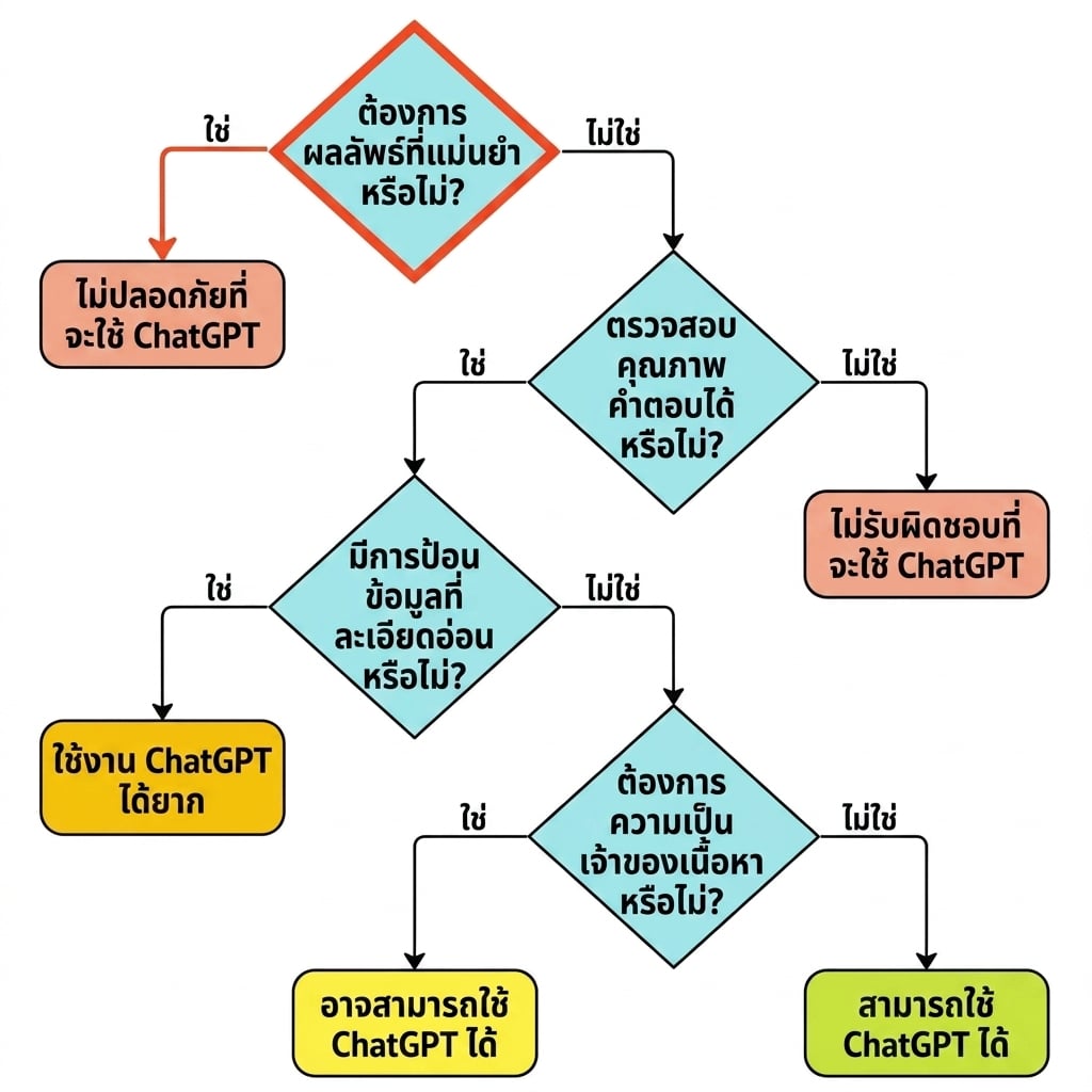 แผนผังแสดงกระบวนการคิดในการประเมินกรณีการใช้งานนี้ว่าไม่เหมาะสม