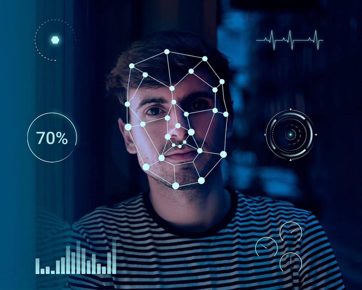 ภาพแสดงการจดจำใบหน้าในฐานะตัวอย่างหนึ่งของการประยุกต์ใช้ AI