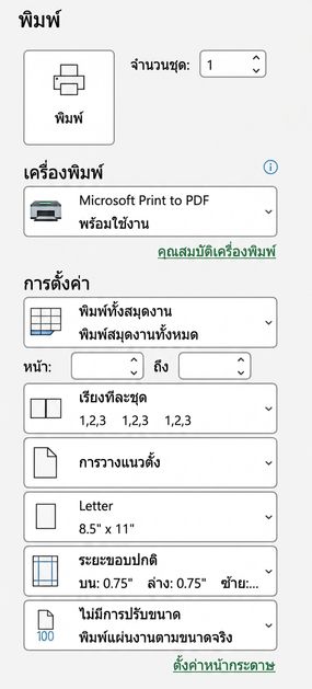 การตั้งค่าการพิมพ์ใน Excel