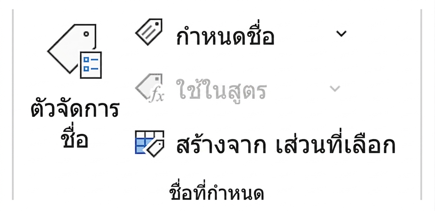 ภาพแสดงฟีเจอร์การตั้งชื่อช่วงเซลล์ใน Excel
