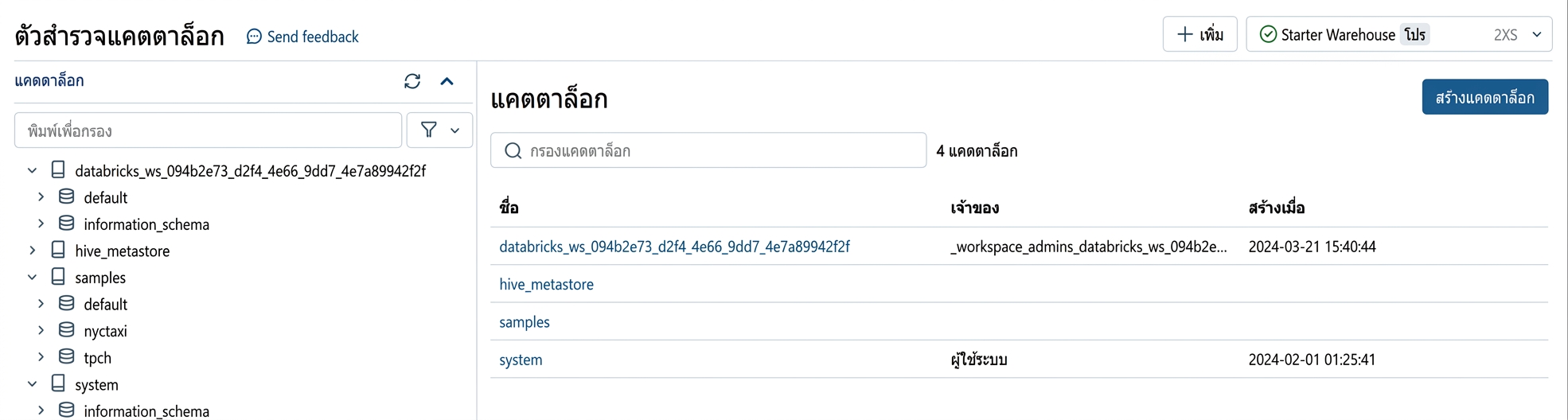 ภาพหน้าจอ Catalog Explorer