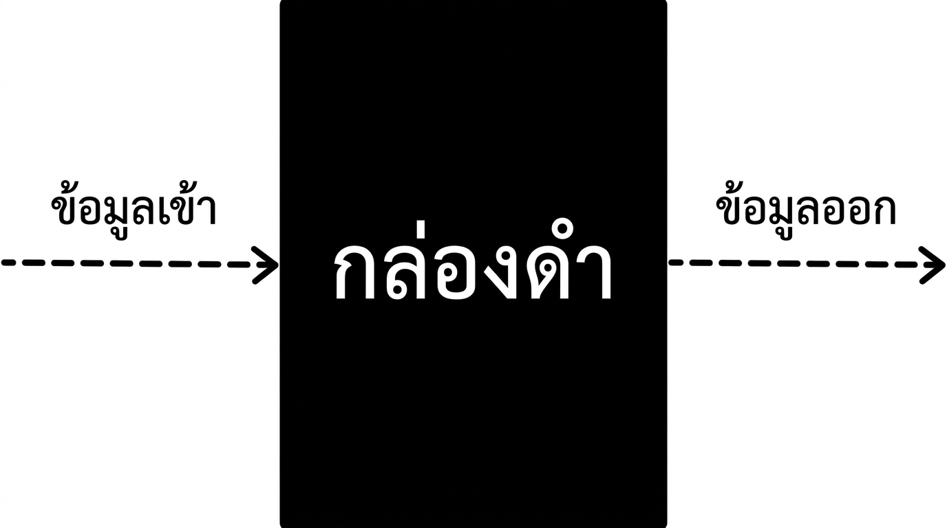 ผังงานแสดงลักษณะกล่องดำของ AI