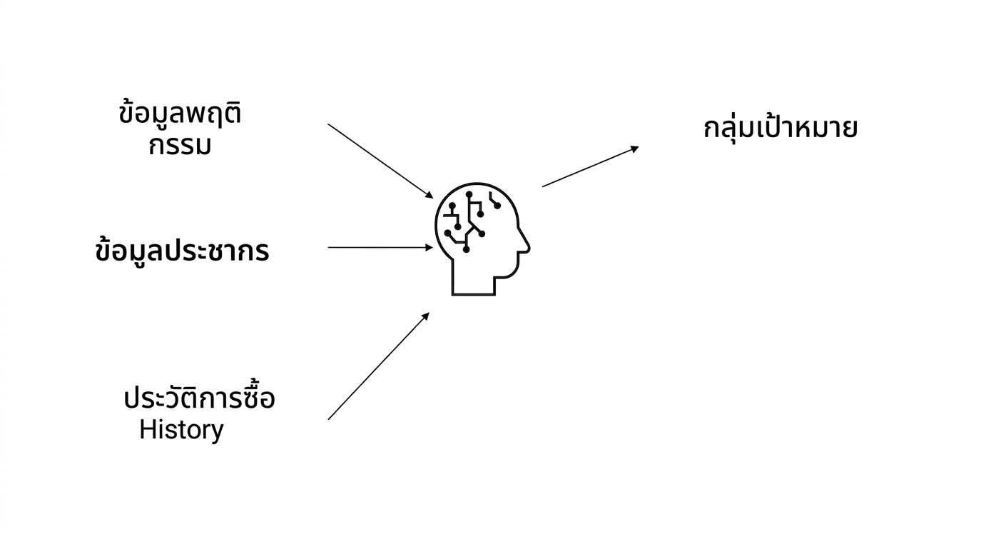 ข้อมูลพฤติกรรม ข้อมูลประชากรศาสตร์ และประวัติการซื้อที่ AI ประมวลผลจนได้กลุ่มลูกค้า