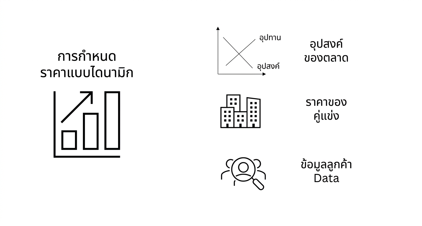 แผนภูมิราคา แผนภูมิความต้องการตลาด กราฟิกราคาคู่แข่ง และแว่นขยายส่องลูกค้า