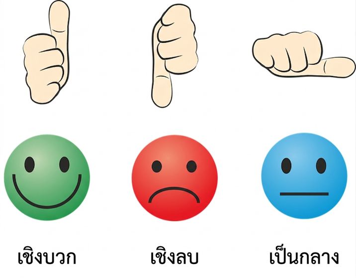 ภาพแสดงประเภทของการวิเคราะห์ความรู้สึก ได้แก่ บวก ลบ หรือเป็นกลาง