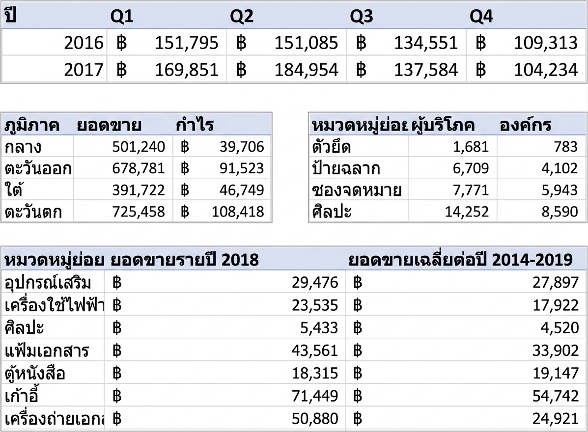 ตัวอย่างตารางที่มีข้อมูลแบบรวม